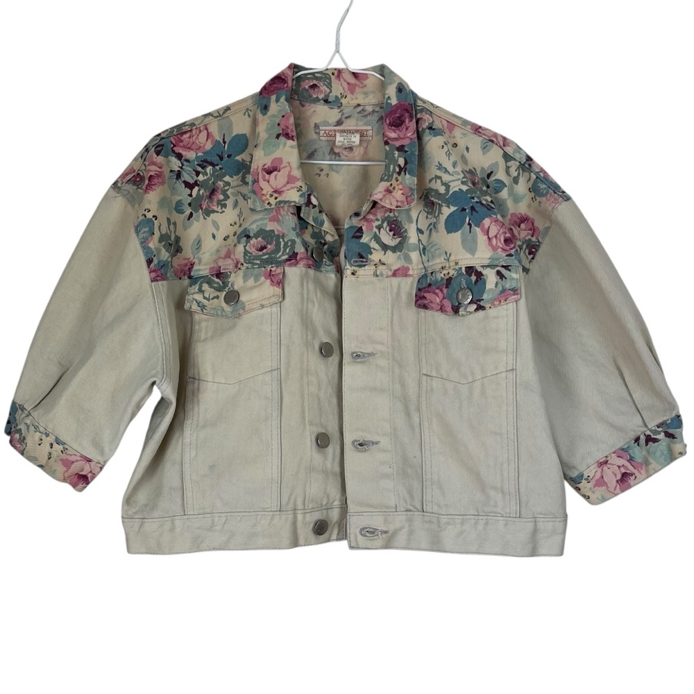 Vintage Action West Floral Denim Jacket Medium – Cropped Western Shirt Jacket - Picture 7 of 8